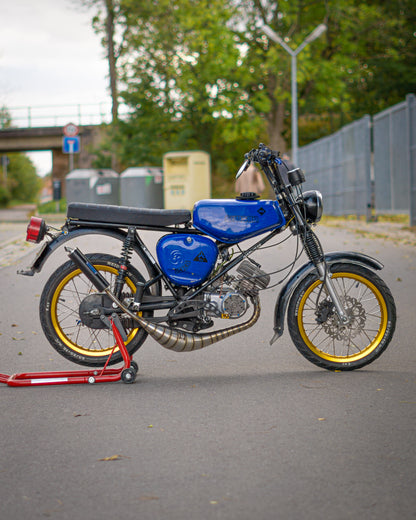 "GP-F91 rechtsverlegt" Auspuff 70-120ccm S51 Edelstahl